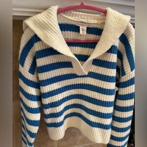 NWOT Sincerely Jules Crop V neck chunky collar nautical knit sweater L